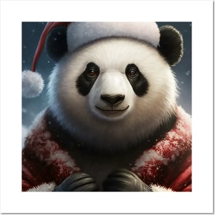 Christmas Panda with a Santa Hat Posters and Art